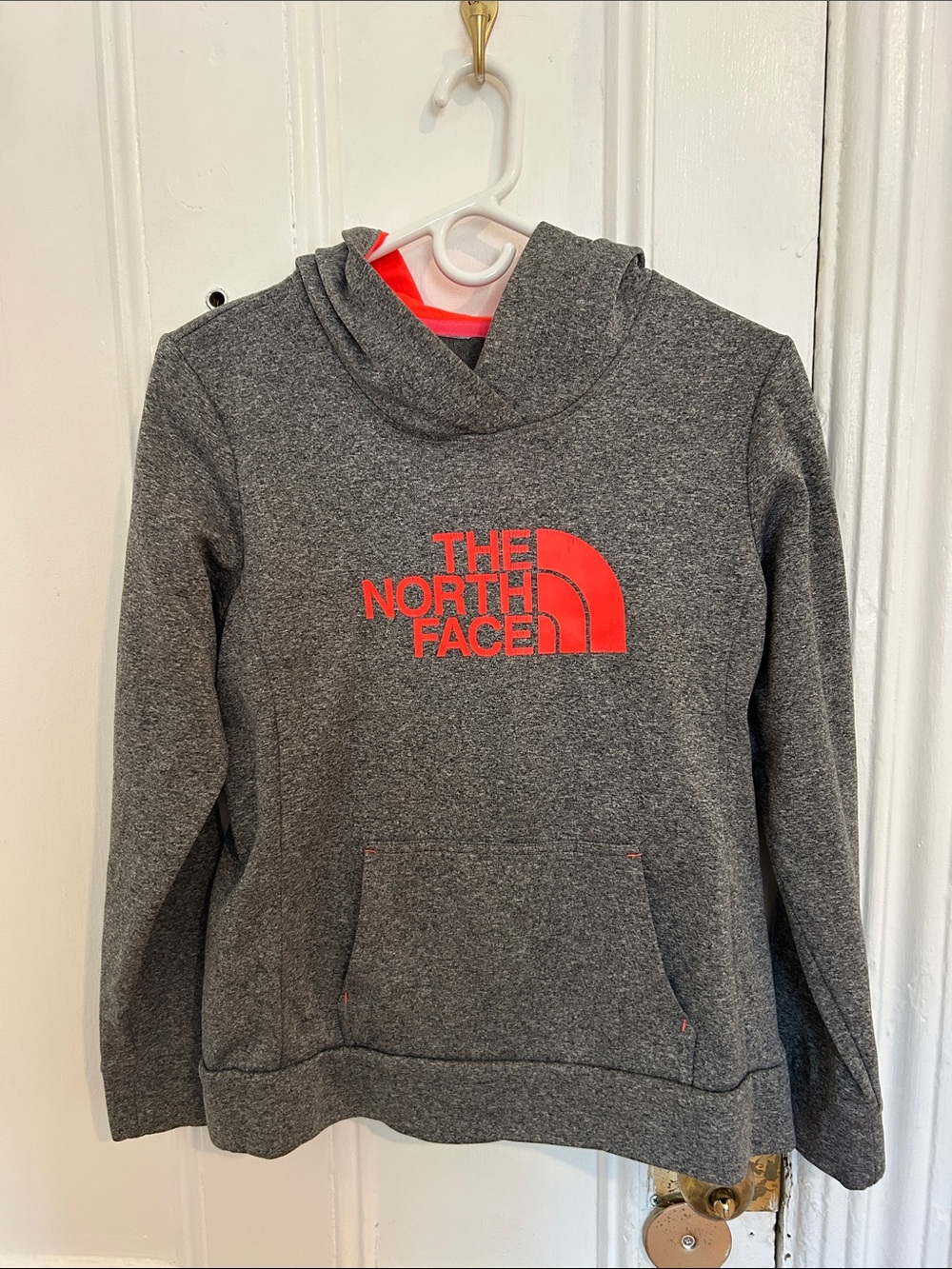 The North Face Charcoal Hoodie with Red Logo